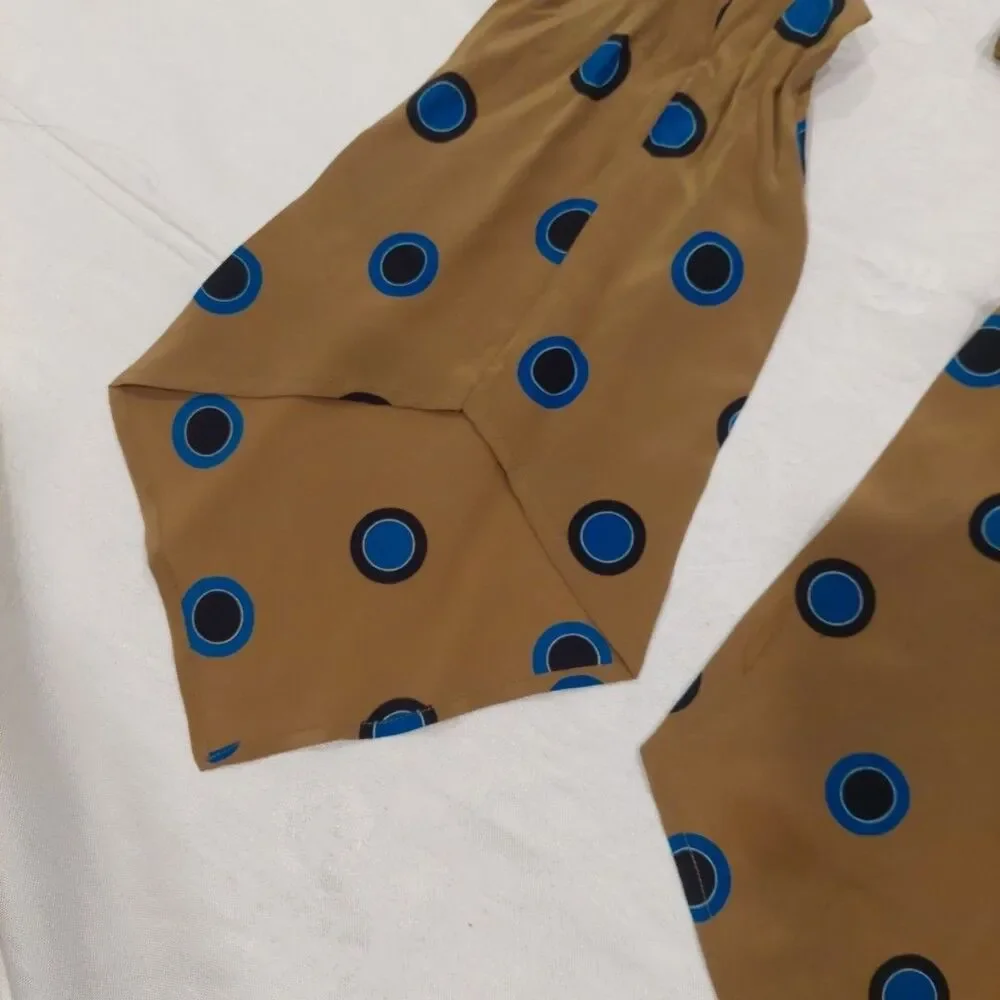 Silk Waist sash Neck Tie Mustard With Blue And Black Dots 105